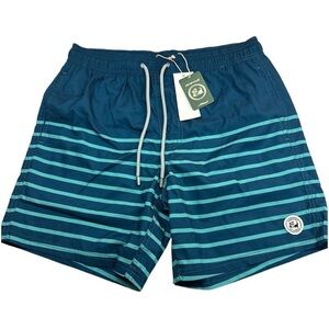 Surf Cuz Teal Striped Swim Trunks NWT Medium